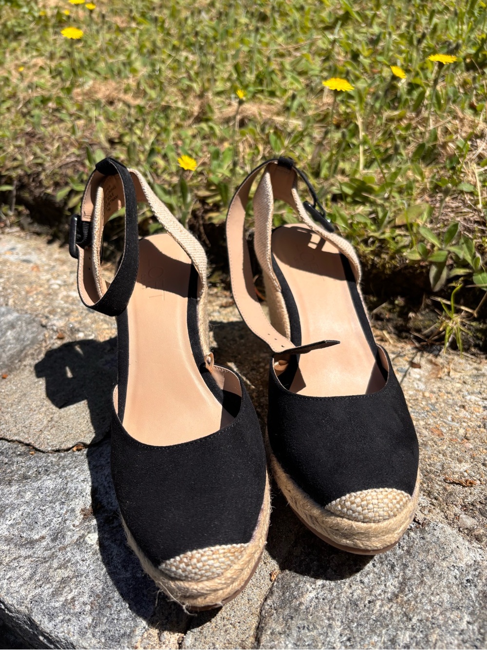 Black Espadrille Wedge Sandals | Ankle Strap | Size 7